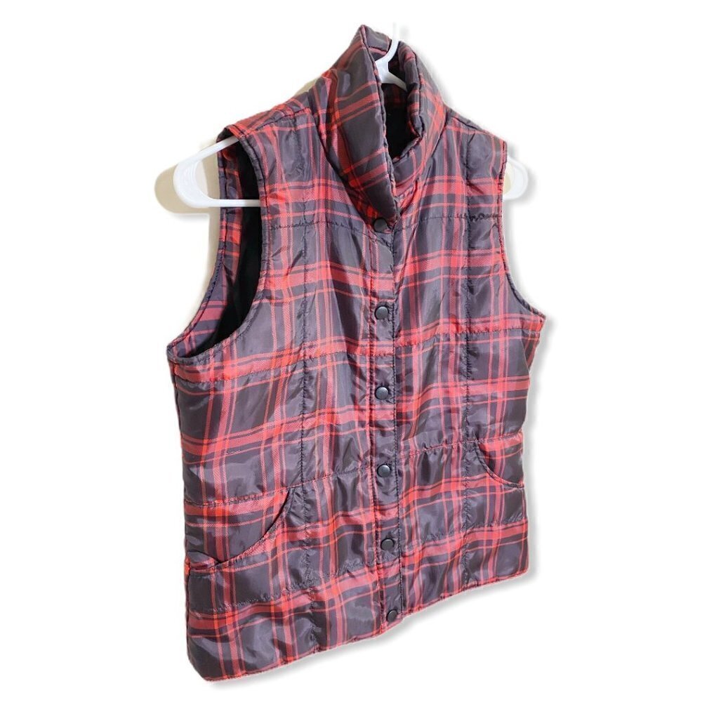 Buffalo Plaid Womens Vest Red and Black Snap Front Size Large - Picture 3 of 6